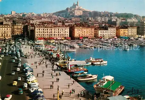 AK / Ansichtskarte Marseille_Bouches du Rhone Vue du Vieux Port Basilique de Notre Dame de la Garde Marseille