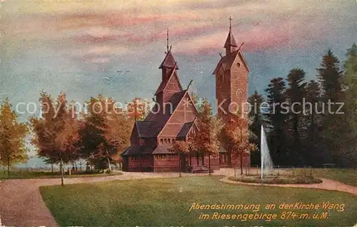 AK / Ansichtskarte Riesengebirge Kirche Wang Abendstimmung Riesengebirge