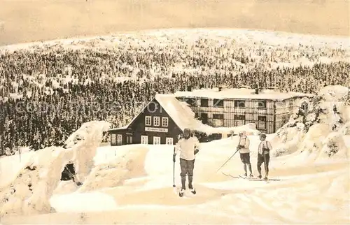 AK / Ansichtskarte Wossecker_Baude Skifahrer Winteraufnahme Wossecker Baude