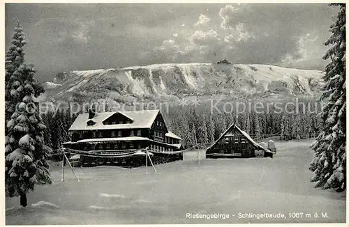 AK / Ansichtskarte Schlingelbaude_Riesengebirge Winterpanorama Schlingelbaude