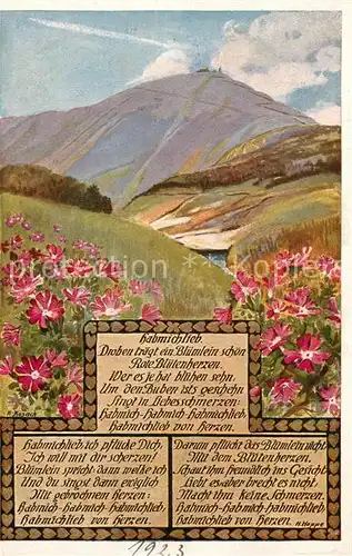 AK / Ansichtskarte Schneekoppe_Snezka Panorama Gedicht Riesengebirge Melzergrund Schneekoppe Snezka