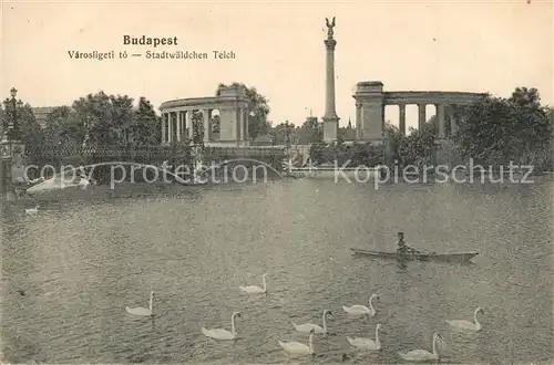 AK / Ansichtskarte Budapest Stadtwaeldchen Teich Schwaene Ruderer Budapest