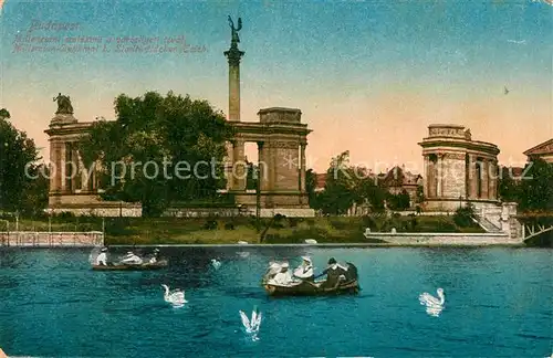 AK / Ansichtskarte Budapest Millenium Denkmal Stadtwaeldchen Teich Budapest