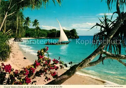 AK / Ansichtskarte Kenya Costal Scene Szene an der afrikanischen Kueste Strand Segelboot Kenya