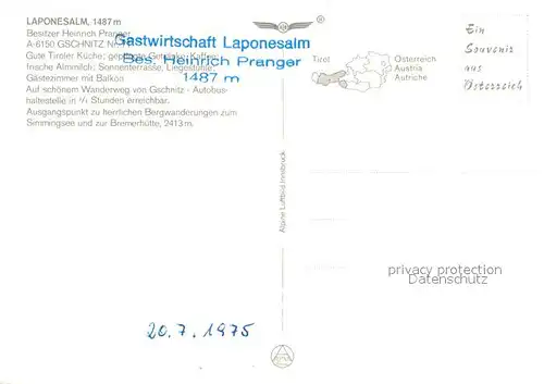 AK / Ansichtskarte Gschnitz_Tirol Laponesalm Berggaststaette Bergwandergebiet Gschnitz Tirol