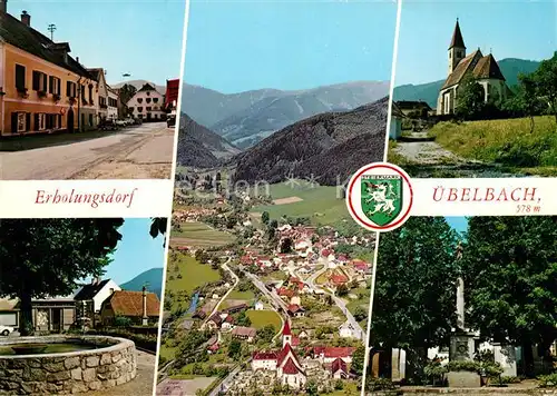 AK / Ansichtskarte uebelbach Marktplatz Luftbild Pfarrkirche Marktbrunnen Kriegerdenkmal uebelbach