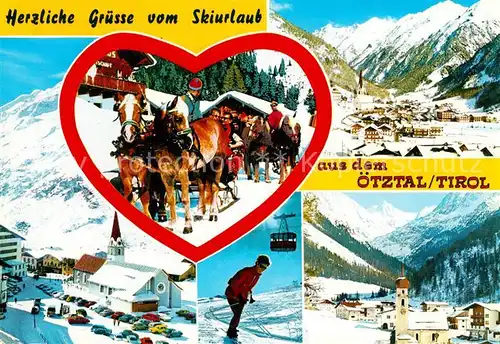 AK / Ansichtskarte Gries_Laengenfeld_Tirol Ortsansichten Wintersportplatz oetztaler Alpen Pferdeschlitten Herz Bergbahn Skiabfahrt Gries_Laengenfeld_Tirol