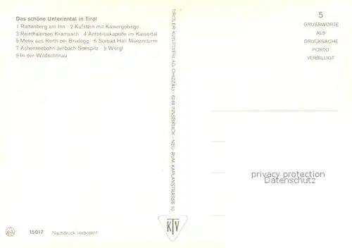 AK / Ansichtskarte Rattenberg_Inn Kufstein Kaisergebirge Reinthalersee Kramsach Kapelle Reith Bad Hall Muenzerturm Achenseebahn Jenbach Seespitz Woergl Wildschoenau Urlaubsparadies Unterinntal Rattenberg Inn