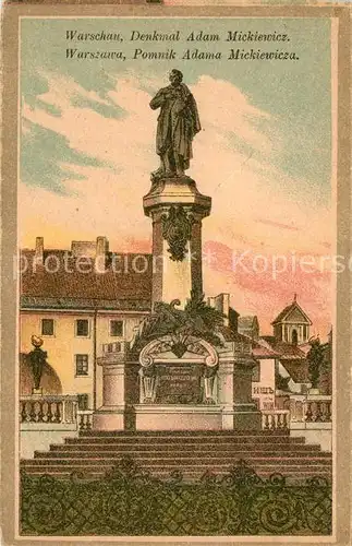 AK / Ansichtskarte Warschau_Masowien Denkmal Adam Mickiewicz Warschau Masowien
