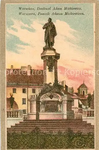AK / Ansichtskarte Warschau_Masowien Denkmal Adam Mickiewicz Warschau Masowien