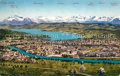 AK / Ansichtskarte Zuerich_ZH Paorama mit See und Alpen Zuerich_ZH