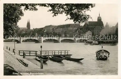 AK / Ansichtskarte Basel_BS Mittlere Rheinbruecke Faehre Basel_BS
