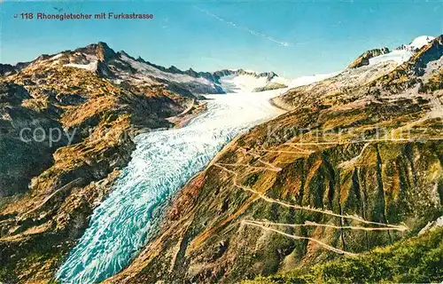 AK / Ansichtskarte Rhonegletscher_Glacier_du_Rhone mit Furkastrasse Rhonegletscher_Glacier