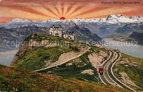 AK / Ansichtskarte Rigi_Kulm bei Sonnenaufgang Rigibahn Rigi_Kulm