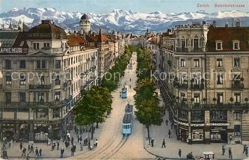 AK / Ansichtskarte Zuerich_ZH Strassenbahn Bahnhofstrasse Alpen Zuerich_ZH