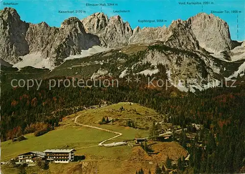 AK / Ansichtskarte Ellmau_Tirol Sportcenter Alpengasthof Wochenbrunn Wochenbrunner Alm im Wilden Kaiser Kaisergebirge Fliegeraufnahme Ellmau Tirol