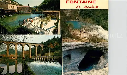 AK / Ansichtskarte Fontaine de Vaucluse Restaurant Terrasse an der Sorgue Viadukt Wehr Wasserfall Hoehle Quellteich  Fontaine de Vaucluse