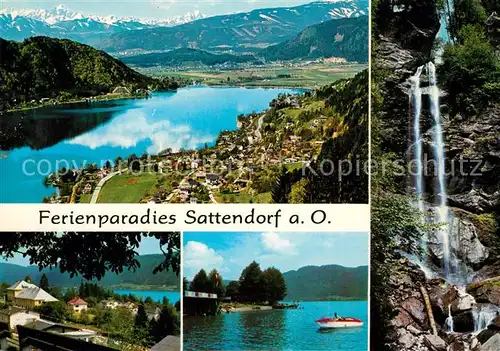 AK / Ansichtskarte Sattendorf Panorama gegen Julische Alpen Motorboot Wasserfall Sattendorf