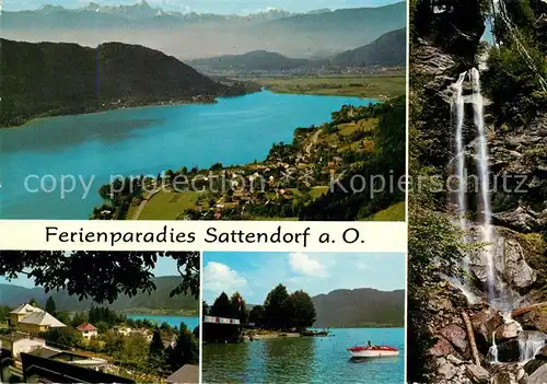 AK / Ansichtskarte Sattendorf Panorama gegen Julische Alpen Motorboot Wasserfall Sattendorf
