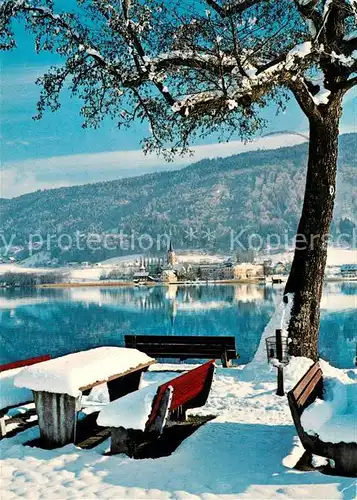 AK / Ansichtskarte Bodensdorf_Ossiacher_See Blick ueber den See auf Stift Ossiach Kloster Winterimpressionen Bodensdorf_Ossiacher_See