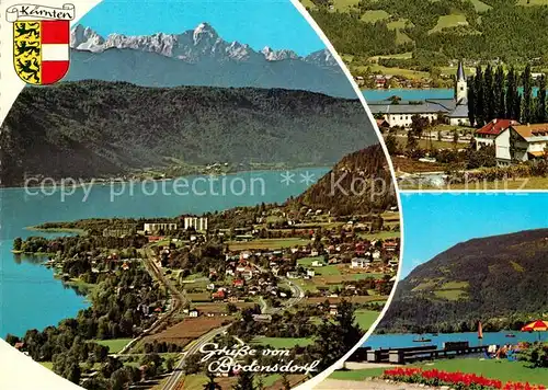AK / Ansichtskarte Bodensdorf_Ossiacher_See Julische Alpen Fliegeraufnahme Stift Ossiach Kloster Seepromenade Bodensdorf_Ossiacher_See