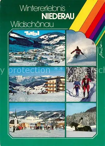 AK / Ansichtskarte Niederau_Wildschoenau Panorama Wintersportplatz Skigebiet Alpen Tiefschneefahren Langlauf Reiten Niederau Wildschoenau