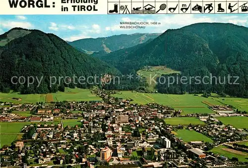 AK / Ansichtskarte Woergl_Tirol mit Markbachjoch Wildschoenau Fliegeraufnahme Woergl Tirol