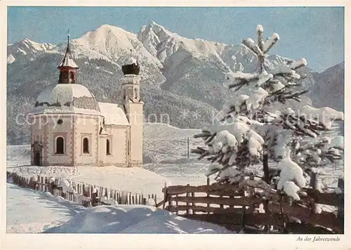 AK / Ansichtskarte Seefeld_Tirol Seekirchl gegen Heitherspitze Jahreswende Winterimpression Alpen Seefeld Tirol