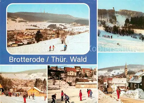 AK / Ansichtskarte Brotterode Winterpanorama Blick zum Grossen Inselsberg Skisprungschanze Skiuebungshang Eisstadion Bachstrasse Brotterode