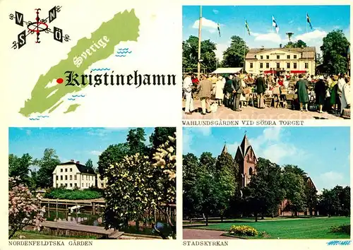 AK / Ansichtskarte Kristinehamn Nordenfeldtska Garden Wahlundsgarden vid Soedra Torget Stadskyrkan Kristinehamn
