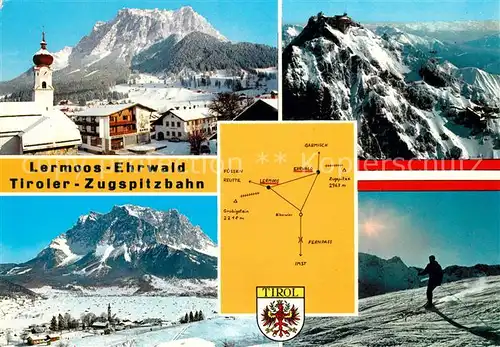 AK / Ansichtskarte Lermoos_Tirol Ortsmotiv mit Kirche Wintersportplatz Alpen Skiabfahrt Zugspitze Wettersteingebirge Lermoos Tirol