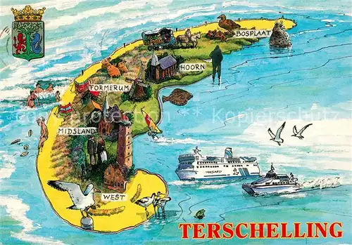 Terschelling Insel Landkarte Faehre Kuenstlerkarte Terschelling