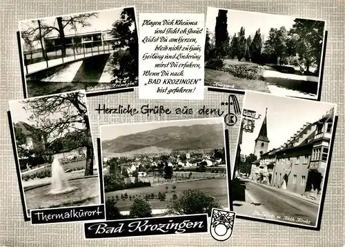 Bad_Krozingen Kurhaus am Neumagen Kurpark Brunnen Panorama Kath Kirche Bad_Krozingen