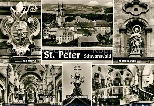 St_Peter_Schwarzwald Abts Wappen Kirche St Petrus Statue Barockkirche Paepstliche Insignien Klosterbibliothek St_Peter_Schwarzwald