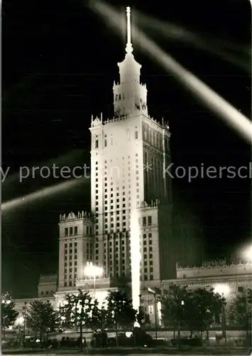 Warszawa Kulturpalast Wissenschaften Nachtaufnahme Warszawa