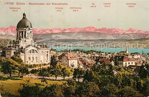 AK / Ansichtskarte Zuerich_ZH Neumuenster mit Kreuzkirchen See Alpen Zuerich_ZH