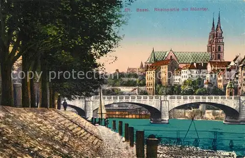 AK / Ansichtskarte Basel_BS Rheinpartie mit Muenster Basel_BS