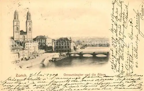 AK / Ansichtskarte Zuerich_ZH Grossmuenster mit Alpen Zuerich_ZH