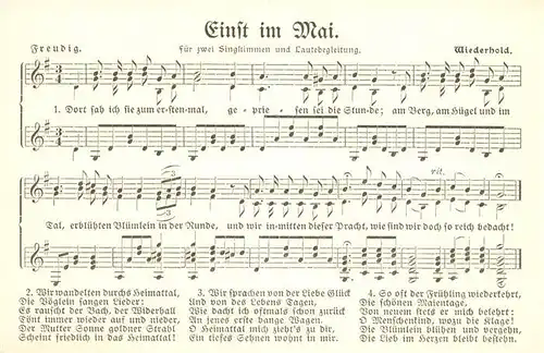 AK / Ansichtskarte Liederkarte Einst im Mai  Liederkarte