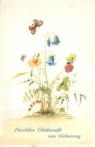 AK / Ansichtskarte Geburtstag Blumen Schmetterlinge  Geburtstag