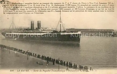AK / Ansichtskarte Dampfer_Oceanliner Le Havre Paquebot Rochambeau Dampfer Oceanliner