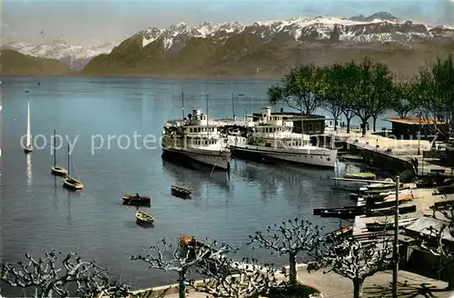 AK / Ansichtskarte Motorschiffe Ouchy Lausanne Debarcadere Alpes de Savoie Motorschiffe