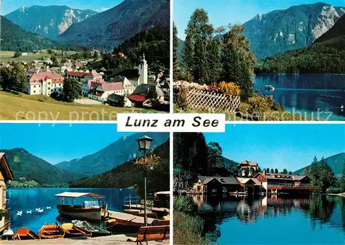 AK / Ansichtskarte Lunz_See_Niederoesterreich Panorama mit Scheiblingstein Lunzer See Bootsanleger Alpen Lunz_See_Niederoesterreich