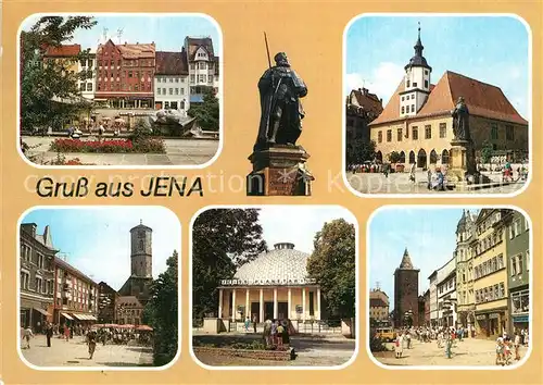 AK / Ansichtskarte Jena_Thueringen Platz der Kosmonauten Hanfried Denkmal Statue Historisches Rathaus Johannisstrasse Zeiss Planetarium Johannisturm Jena Thueringen