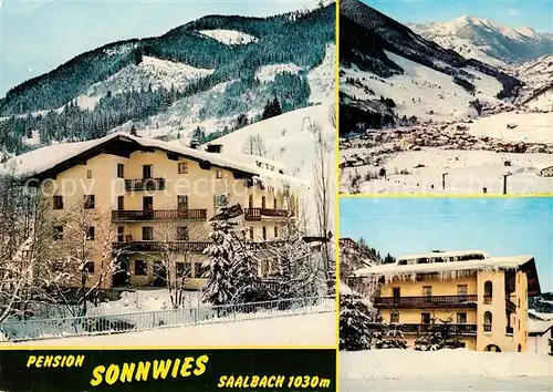 AK / Ansichtskarte Saalbach Hinterglemm Pension Sonnwies Panorama Wintersportplatz Alpen Saalbach Hinterglemm