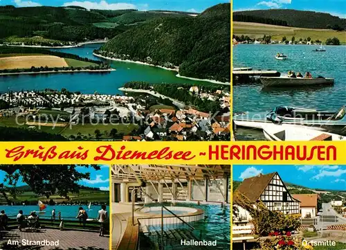 AK / Ansichtskarte Heringhausen_Sauerland Diemelsee Panorama Strandbad Hallenbad Ortsmitte Heringhausen_Sauerland