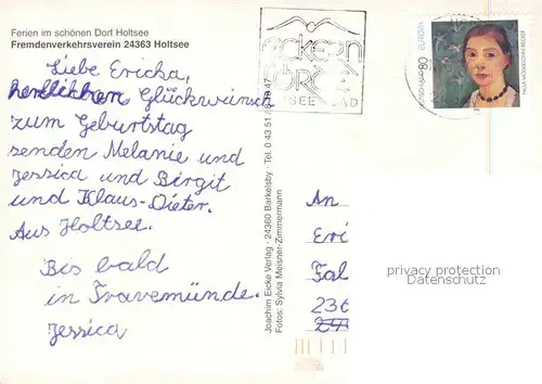 AK / Ansichtskarte Holtsee Pferde Weiher Reetdachhaus Holtsee