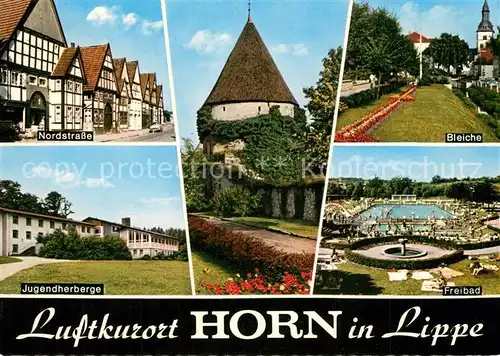 AK / Ansichtskarte Horn_Lippe Nordstrasse Jugendherberge Turm Bleiche Freibad Horn_Lippe