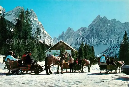 AK / Ansichtskarte Sexten_Sesto_Suedtirol Dolomiten Hotel Pferdeschlitten Sexten_Sesto_Suedtirol