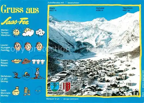 AK / Ansichtskarte Saas Fee Fliegeraufnahme mit Mischabelgruppe Saas Fee